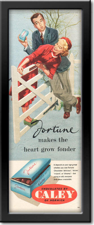 1951 Caley Fortune Chocolates - framed preview vintage ad