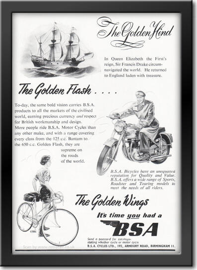 1953 BSA Cycles - framed preview - Vintage Ad