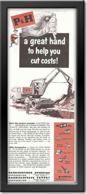 1953 P&H Construction Vehicles  - framed preview vintage ad