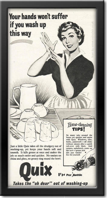 1953 vintage Quix Washing Up Liquid ad