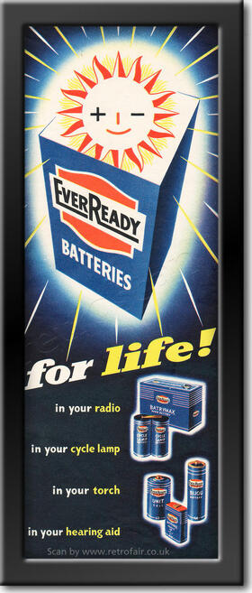 1954 vintage Ever Ready Batteries Sunshine  advert