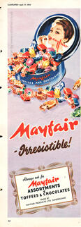 1954 Mayfair Toffees & Chocolates vintage ad