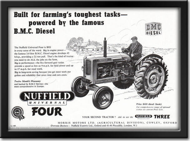 1954 Nuffield Universal Four - framed preview vintage ad