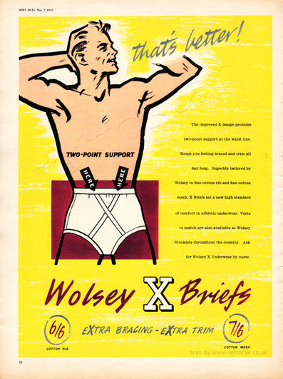  1955 Wolsey X Briefs - unframed vintage ad