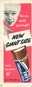 1958 Fry's Chocolate Cream - unframed vintage ad